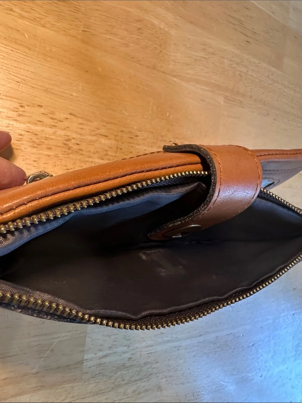 Patricia Nash Cognac Brown Leather Wristlet Wallet with Brass Accent